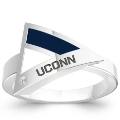 UCONN Diamond Engraved Geometric Ring in Sterling Silver
