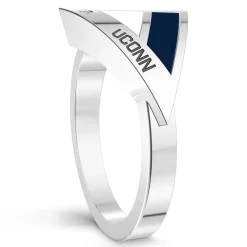 UCONN Diamond Engraved Geometric Ring in Sterling Silver