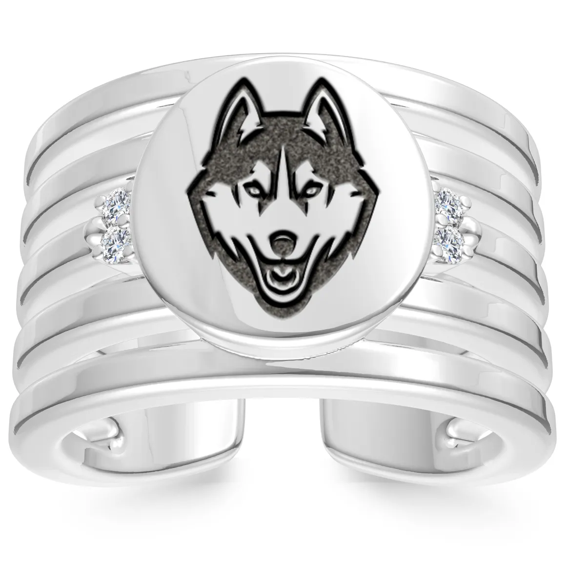 UCONN Diamond Logo Engraved Multiband Ring in Sterling Silver