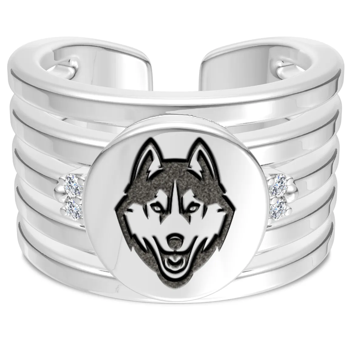 UCONN Diamond Logo Engraved Multiband Ring in Sterling Silver