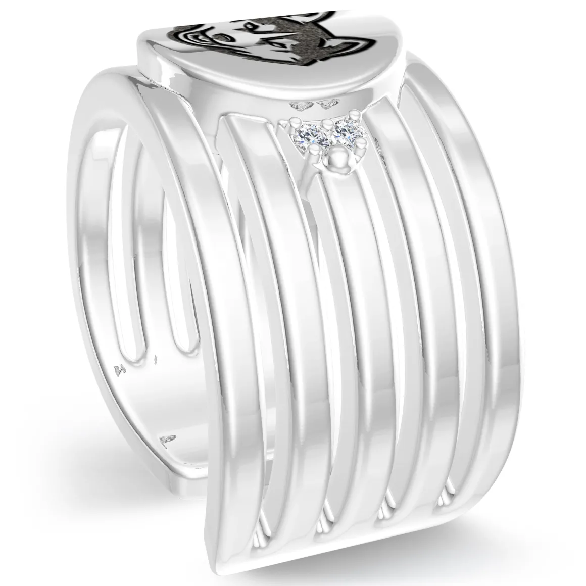 UCONN Diamond Logo Engraved Multiband Ring in Sterling Silver