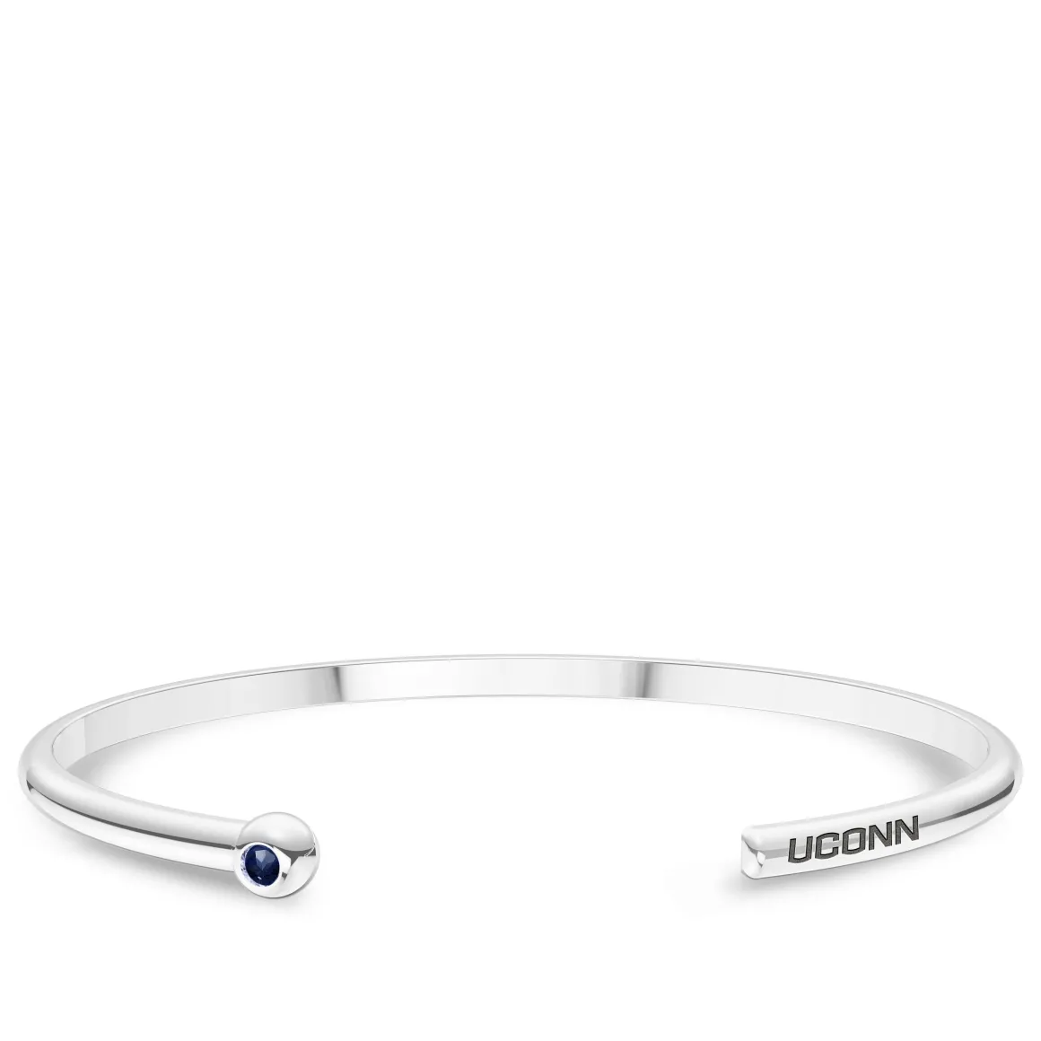 UCONN Sapphire Engraved Cuff Bracelet in Sterling Silver