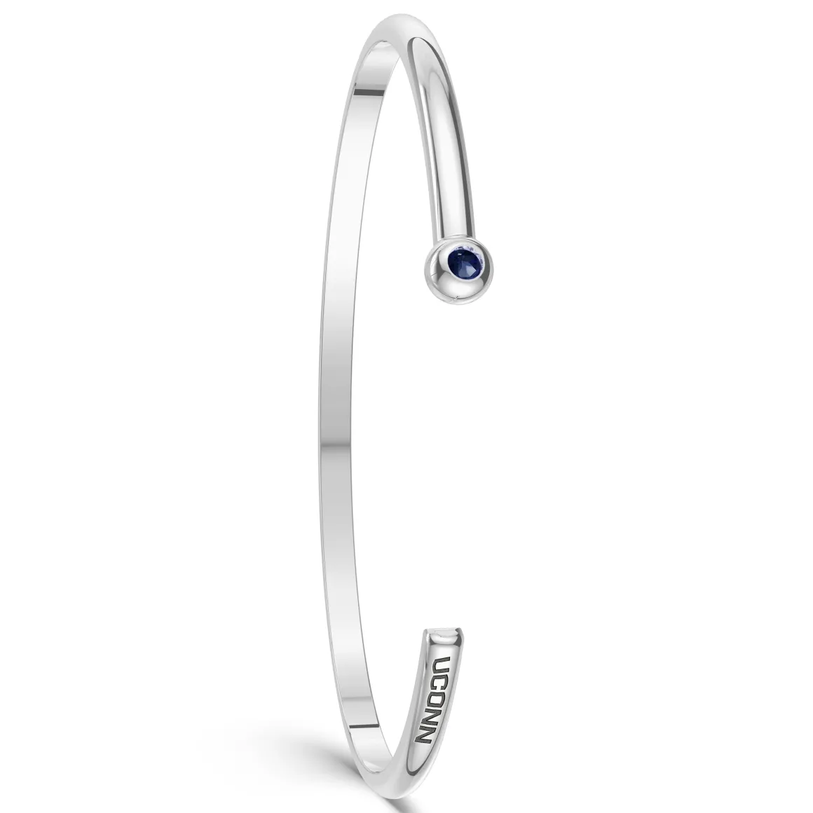 UCONN Sapphire Engraved Cuff Bracelet in Sterling Silver