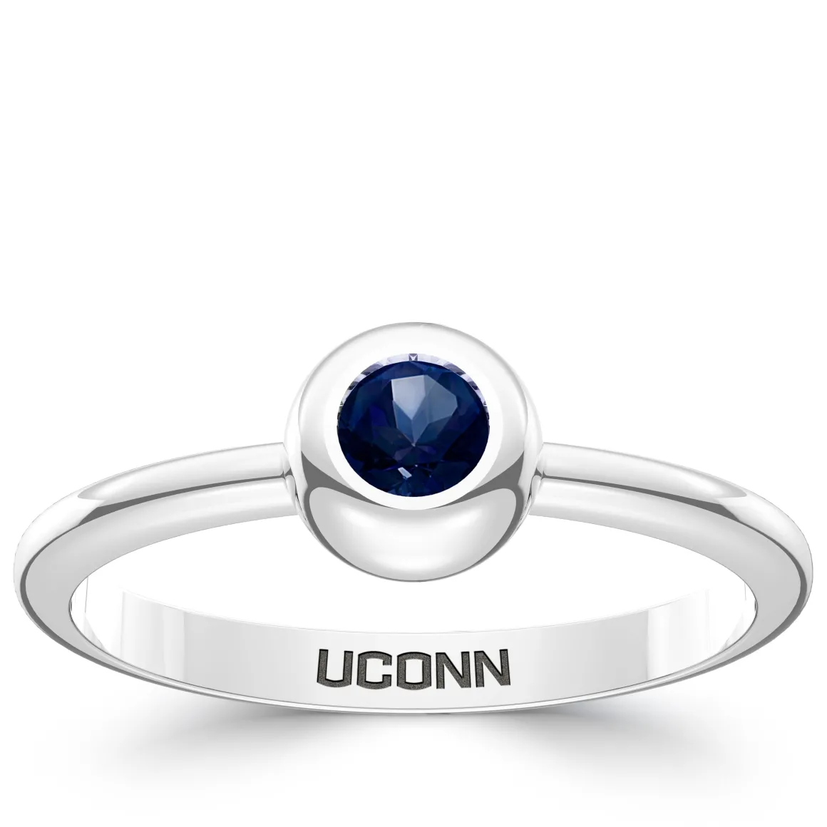 UCONN Sapphire Engraved Ring in Sterling Silver