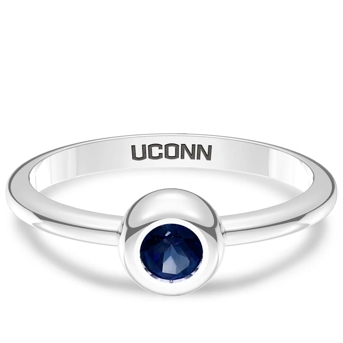 UCONN Sapphire Engraved Ring in Sterling Silver