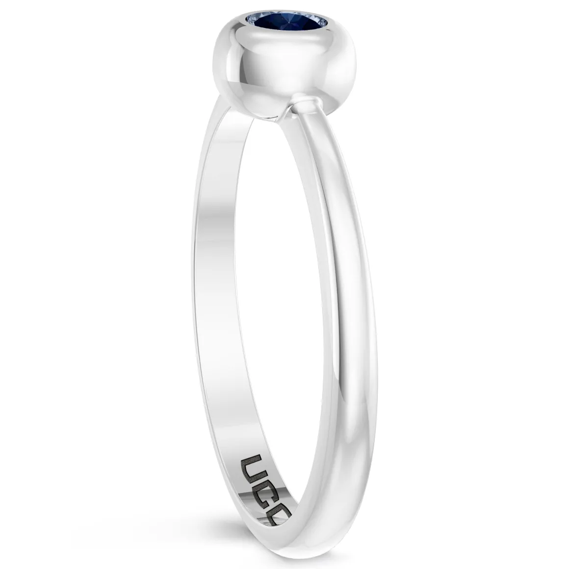 UCONN Sapphire Engraved Ring in Sterling Silver
