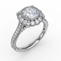 Vintage Scalloped Halo Engagement Ring With Milgrain Details