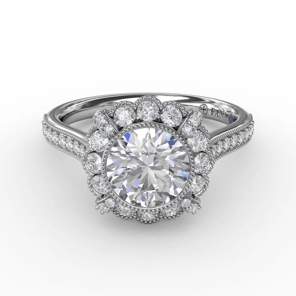 Vintage Scalloped Halo Engagement Ring With Milgrain Details